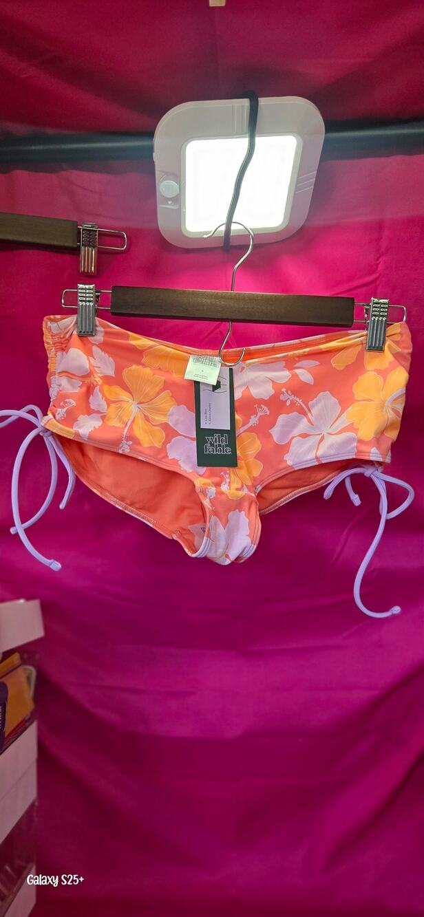 NWT Wild Fable Orange Floral Side Tie Extra Cheeky Bikini Bottom Size S